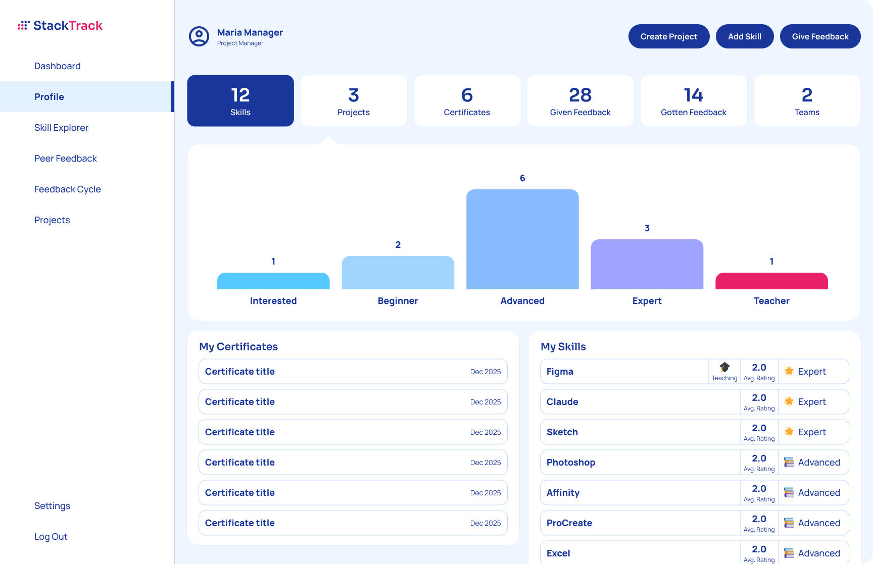 Screenshot of StackTrack Profile design
