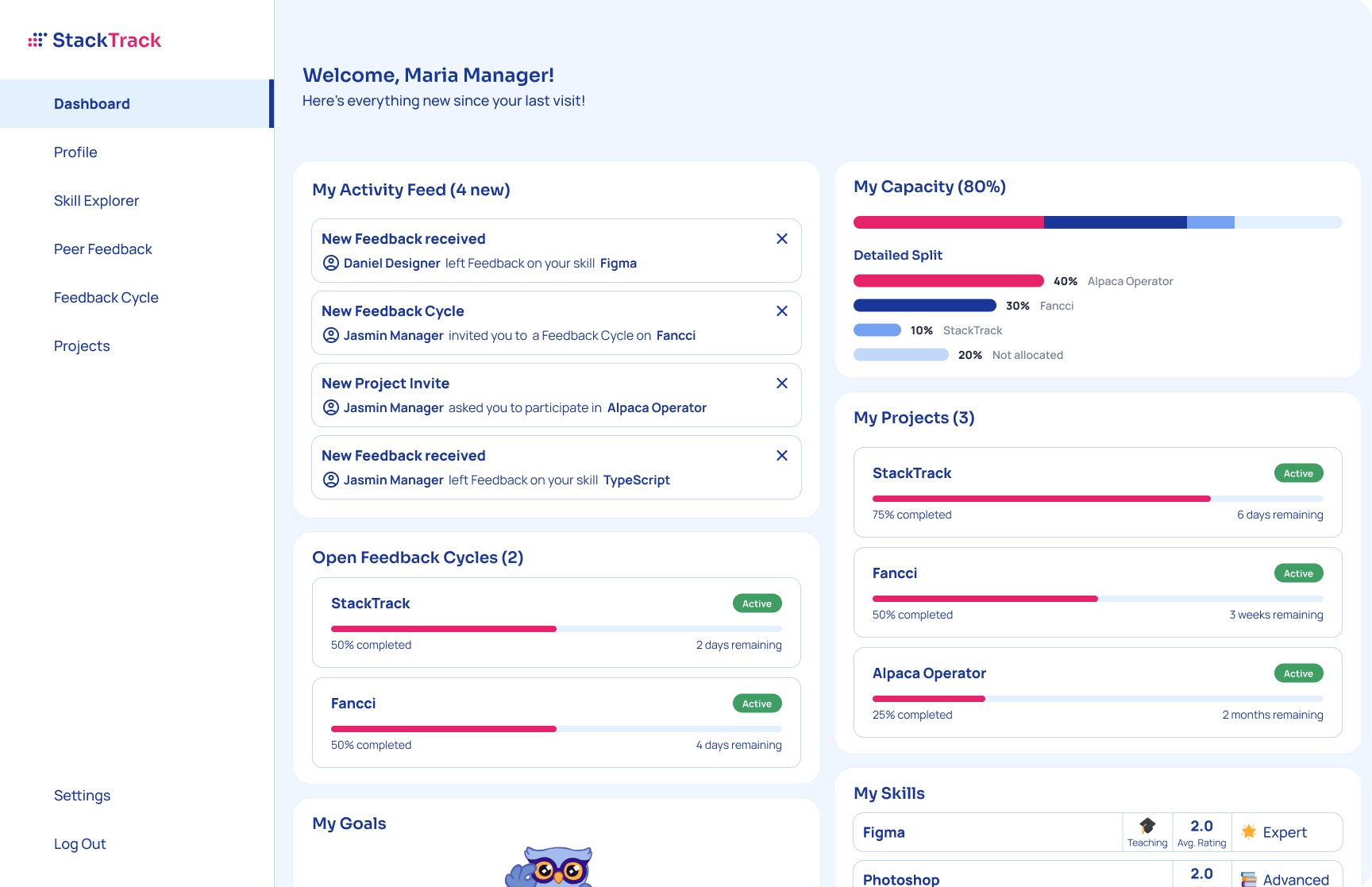 Screenshot of StackTrack Dashboard design