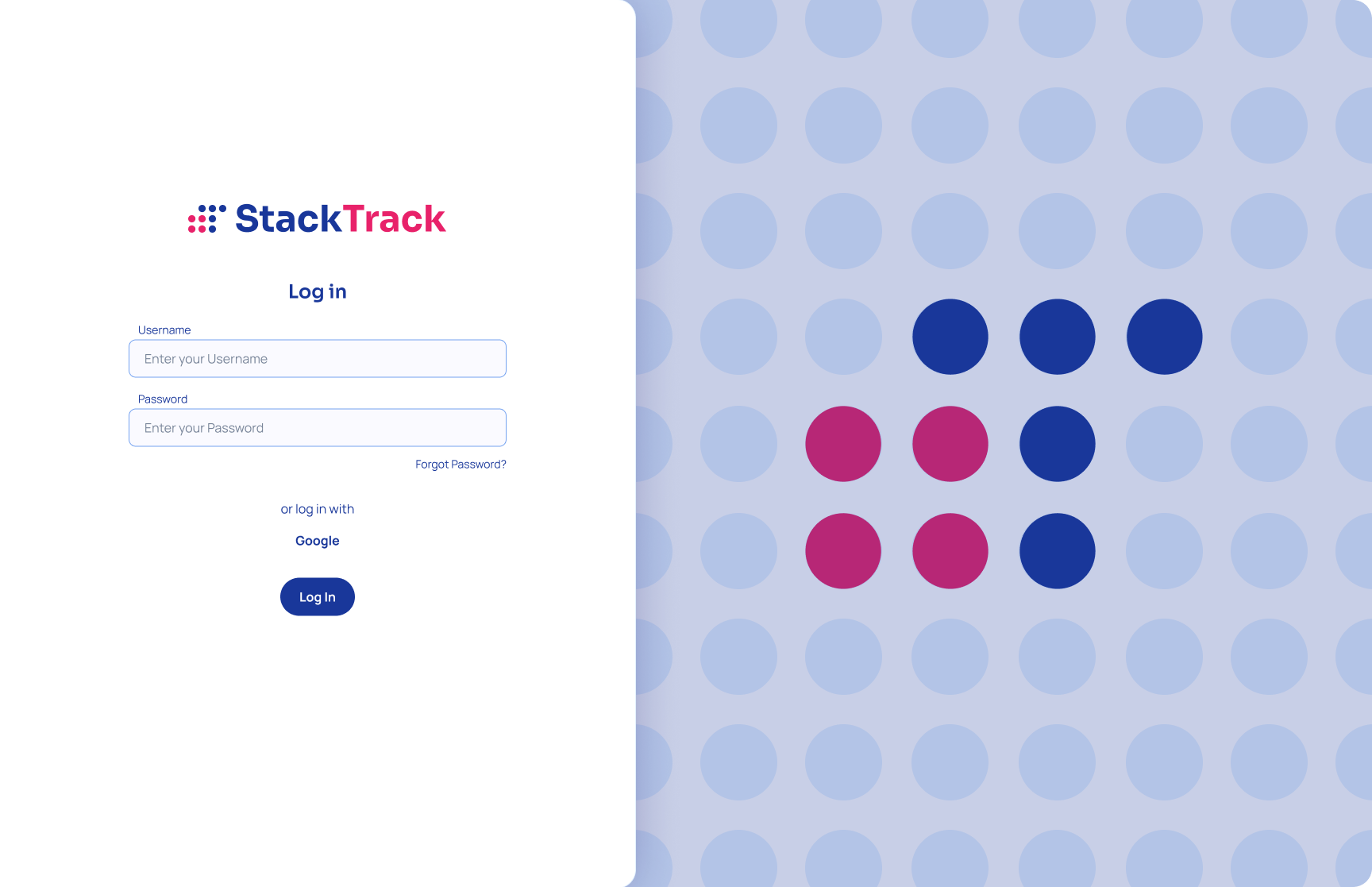 Screenshot of StackTrack Login page design